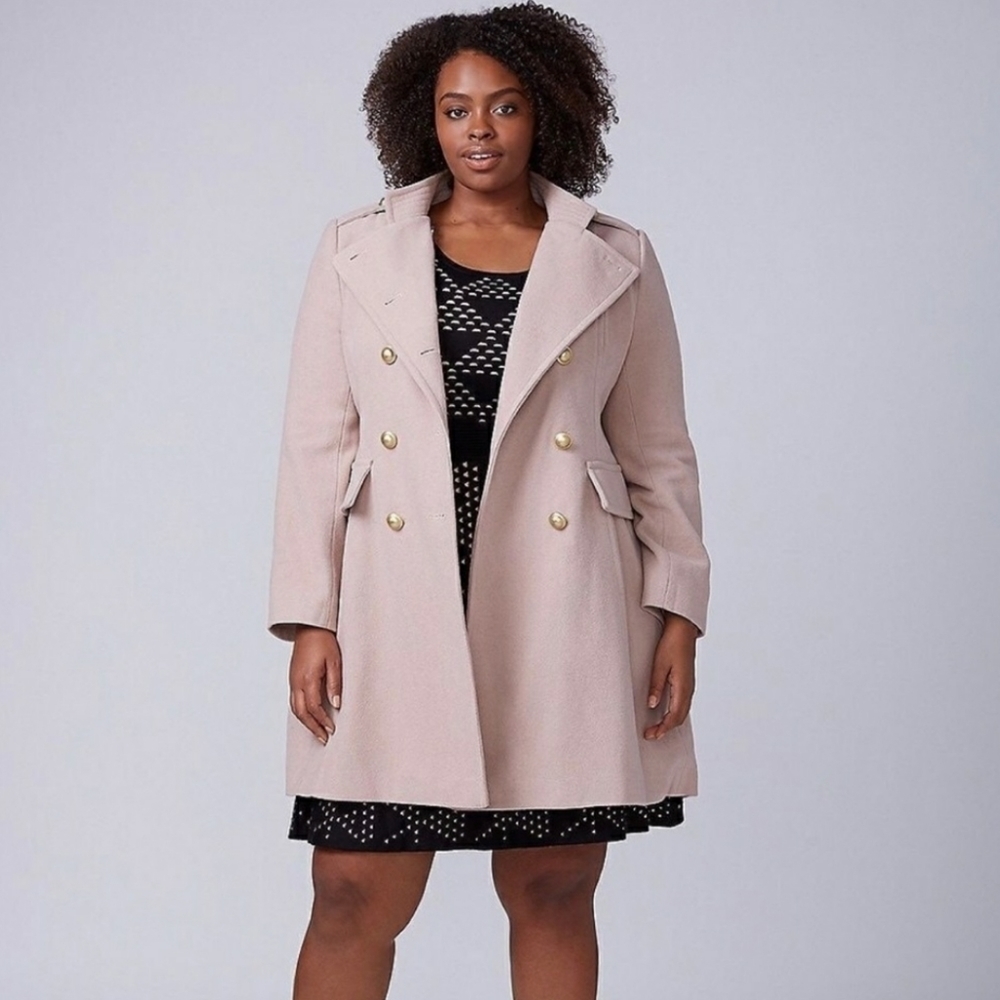 Lane Bryant Blush Pea Coat with Gold Buttons